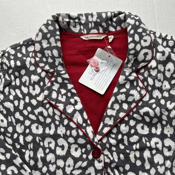 Soft Surroundings 2-PC Pajama Set Gray/White Flannel Animal Print Red Trim Sz 1X - Picture 8 of 15
